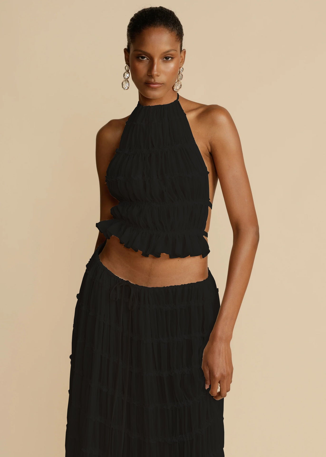 Sexy Sleeveless Halter Top & Skirt Two Piece Set