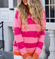 Women's Striped Plus Size Stitching Sweater