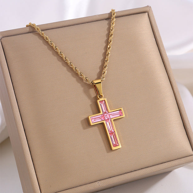 Fashion Jewelry European And American Ing Style Diamond Cross Necklace Unique No Color Fading