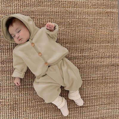 Fur Lining Infant Suit Hoodies Coat Full Length Pants 2 Pcs