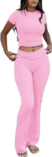 Casual Workout Top Low Waist Bell-bottom Pants Sportswear Suit