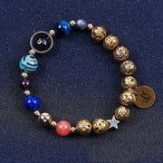 Twelve Constellations Bracelets Blue San Volcanic Rock Ancient & Gold Beaded Bracelet