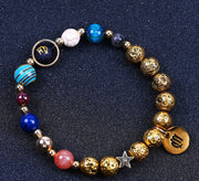 Twelve Constellations Bracelets Blue San Volcanic Rock Ancient & Gold Beaded Bracelet