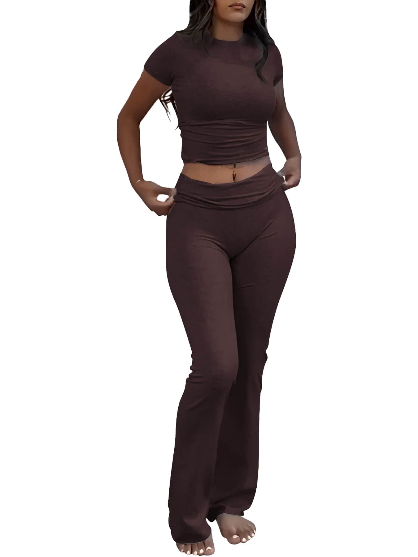 Casual Workout Top Low Waist Bell-bottom Pants Sportswear Suit