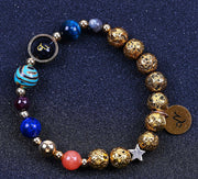 Twelve Constellations Bracelets Blue San Volcanic Rock Ancient & Gold Beaded Bracelet