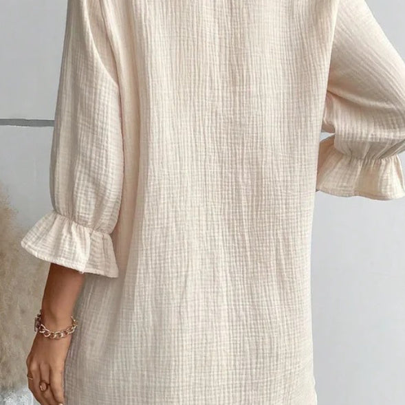 Women's Solid Color Cotton And Linen Breasted Loose Shirt Dress