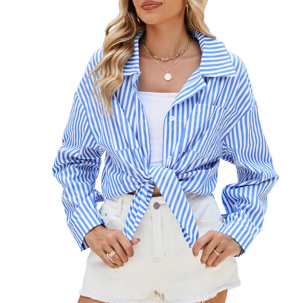 Striped Long Sleeve Shirt & Casual  Button