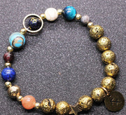 Twelve Constellations Bracelets Blue San Volcanic Rock Ancient & Gold Beaded Bracelet