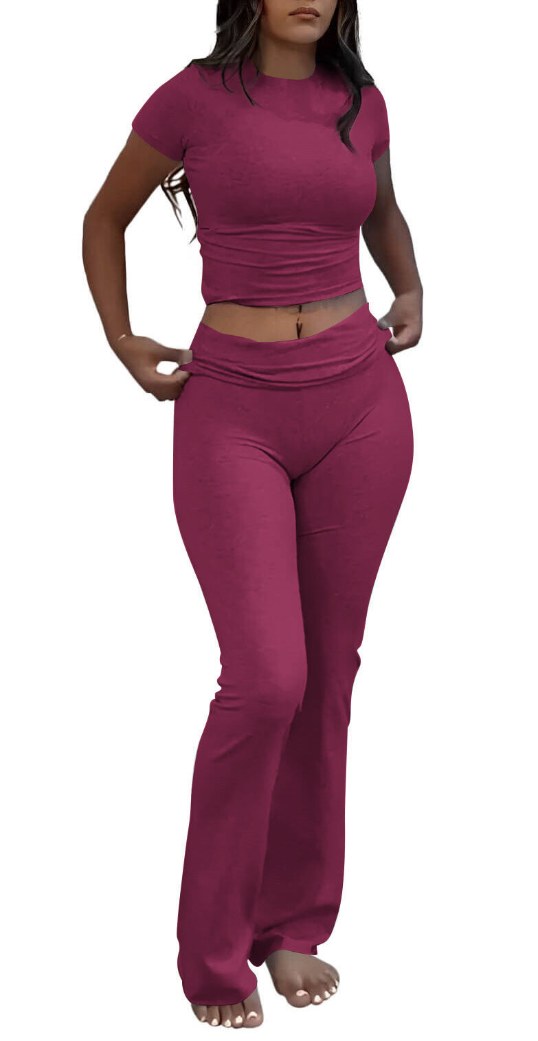 Casual Workout Top Low Waist Bell-bottom Pants Sportswear Suit