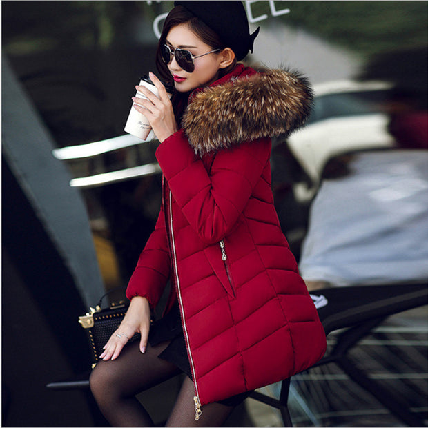 Mid-length Slim Cotton Jacket Large Fur Collar Down Jacket