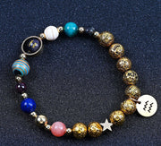 Twelve Constellations Bracelets Blue San Volcanic Rock Ancient & Gold Beaded Bracelet