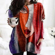 Multicolor Round Neck Abstract Long-Sleeved Tops