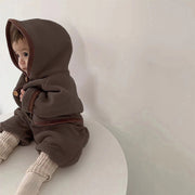 Fur Lining Infant Suit Hoodies Coat Full Length Pants 2 Pcs