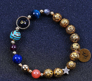 Twelve Constellations Bracelets Blue San Volcanic Rock Ancient & Gold Beaded Bracelet