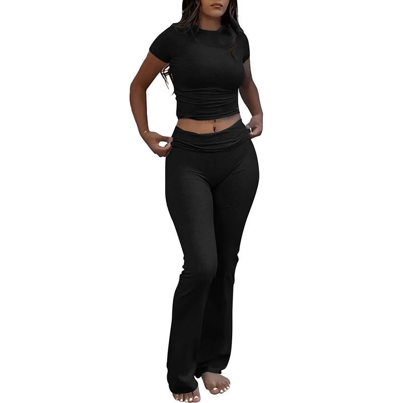 Casual Workout Top Low Waist Bell-bottom Pants Sportswear Suit
