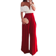 Women's Summer Sexy Off-shoulder Short-sleeved Top Wide-leg Trousers