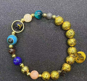 Twelve Constellations Bracelets Blue San Volcanic Rock Ancient & Gold Beaded Bracelet