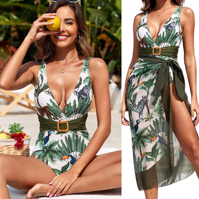 Printed One-piece Swimsuit Gauze Skirt Two-piece Set