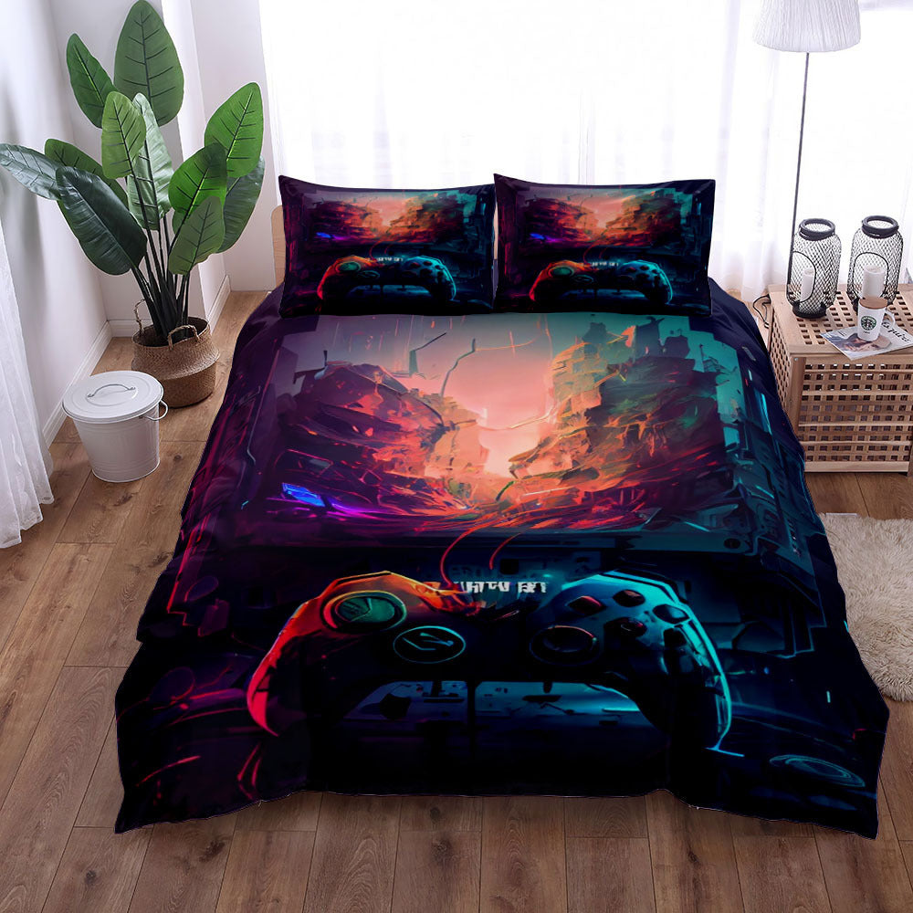 Gamepad Bed Printed Three-piece Set Bed Sheet Coverlet Pillow Case