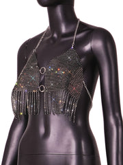 Women's Mesh Rhinestone Fishnet Slim Top