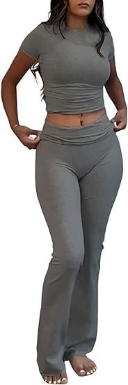Casual Workout Top Low Waist Bell-bottom Pants Sportswear Suit
