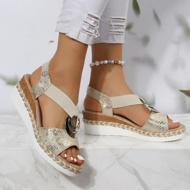 Women's Peep Toe Serpentine Wedges Sandals