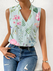 Women's Casual V-neck Pullover Digital Printing Top T-shirt Vest