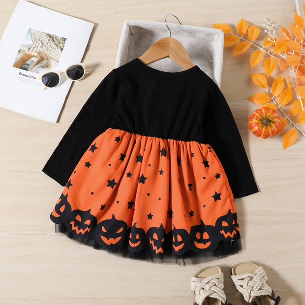 Halloween Children Long Sleeve Mesh Dress