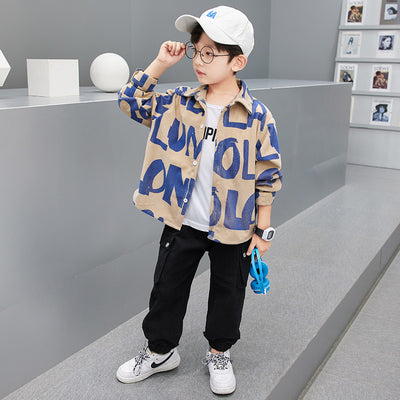 Fashion Simple Children's Corduroy Letter Shirt