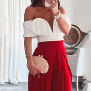 Women's Summer Sexy Off-shoulder Short-sleeved Top Wide-leg Trousers