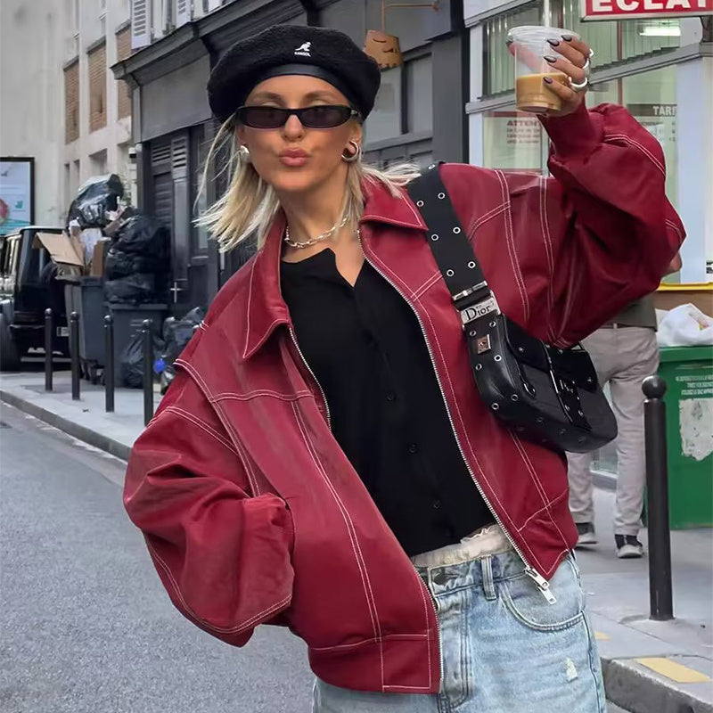 Motor Biker Leather Jacket Womens Clothing