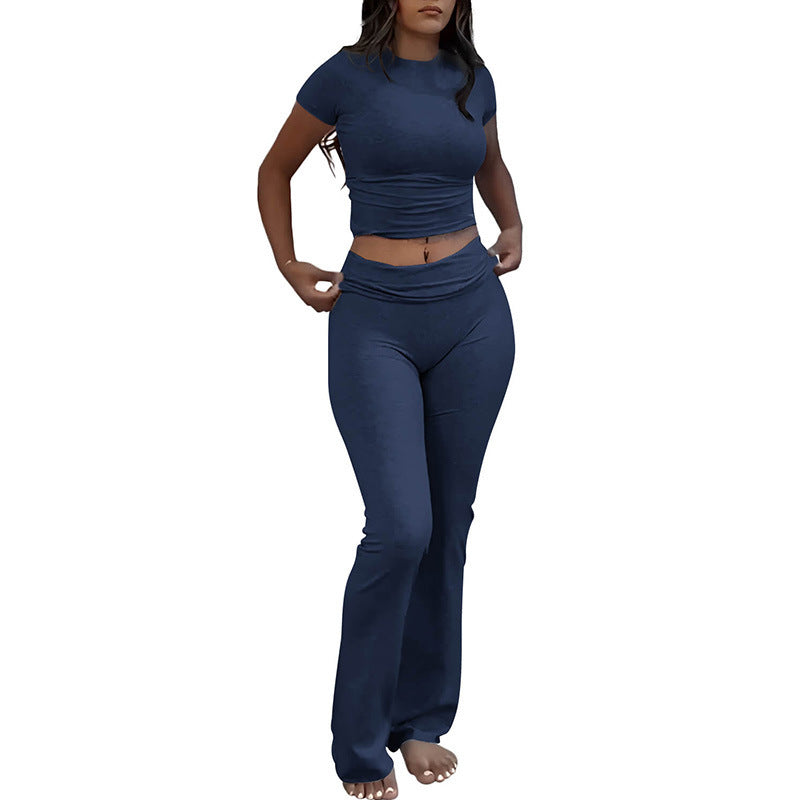 Casual Workout Top Low Waist Bell-bottom Pants Sportswear Suit