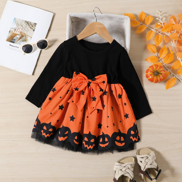 Halloween Children Long Sleeve Mesh Dress