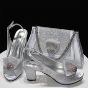 Peep Toe Shoes Rhinestone Chunky Heel High Heel Clutch