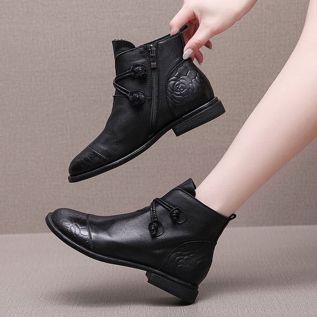 Plus Size Tube Single Ankle Boots Flat Leather