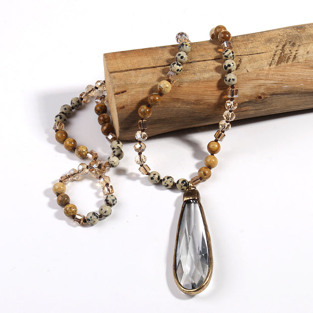 Popular Fashion Bohemian Style Natural Semi-precious Stone Glass Knotted Necklace