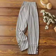 Women's Casual Striped Trousers With Decorative Buttons