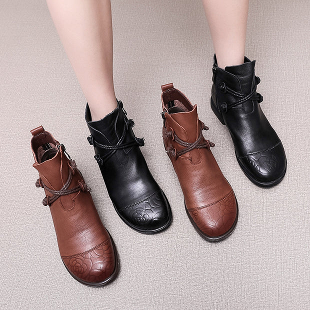 Plus Size Tube Single Ankle Boots Flat Leather