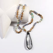 Popular Fashion Bohemian Style Natural Semi-precious Stone Glass Knotted Necklace