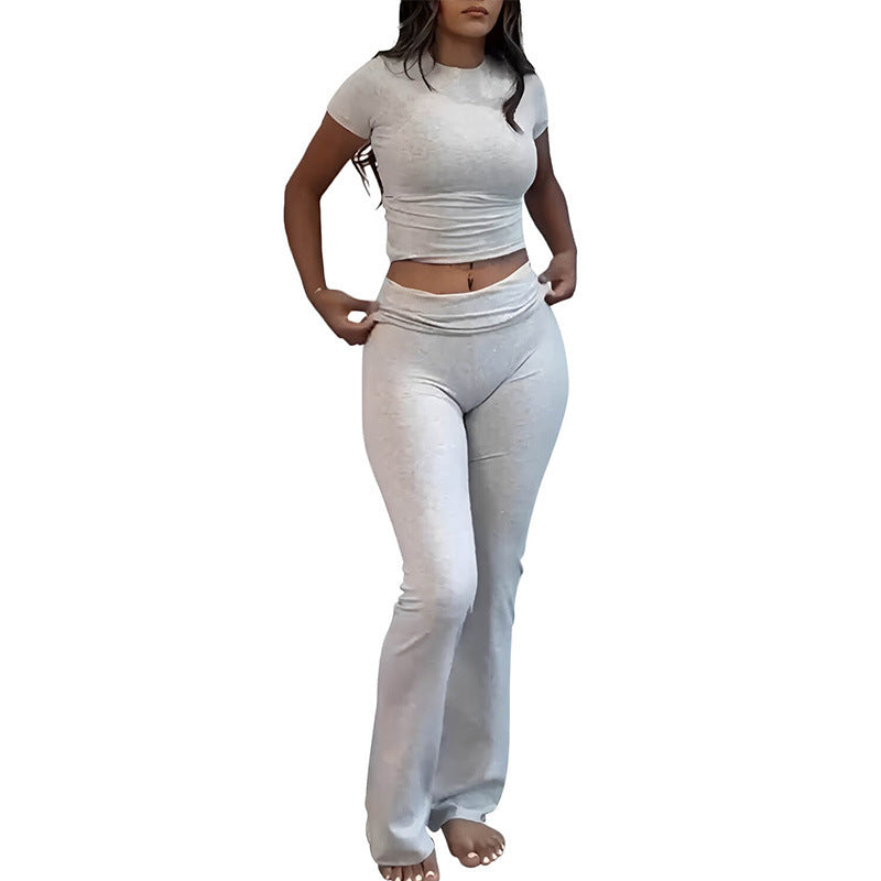 Casual Workout Top Low Waist Bell-bottom Pants Sportswear Suit
