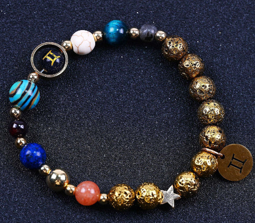 Twelve Constellations Bracelets Blue San Volcanic Rock Ancient & Gold Beaded Bracelet