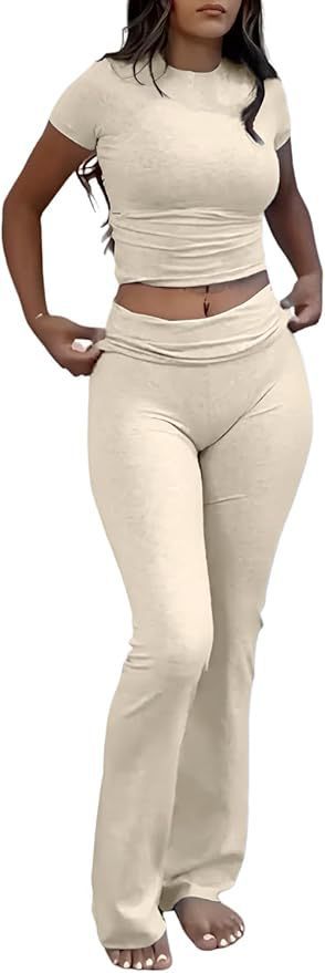 Casual Workout Top Low Waist Bell-bottom Pants Sportswear Suit