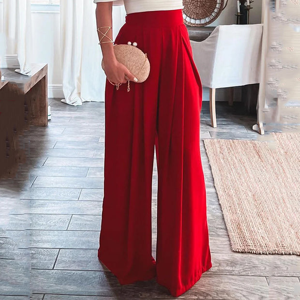 Women's Summer Sexy Off-shoulder Short-sleeved Top Wide-leg Trousers