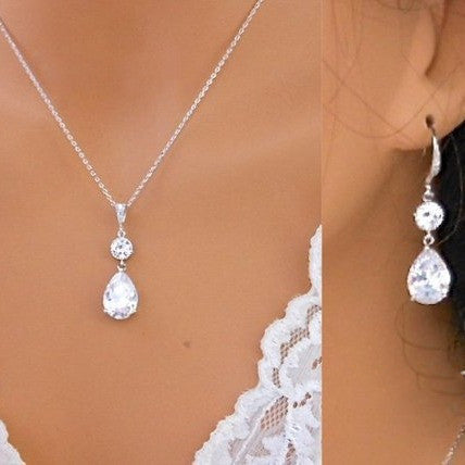 Necklace Earrings Minimalistic Water Drops
