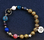 Twelve Constellations Bracelets Blue San Volcanic Rock Ancient & Gold Beaded Bracelet