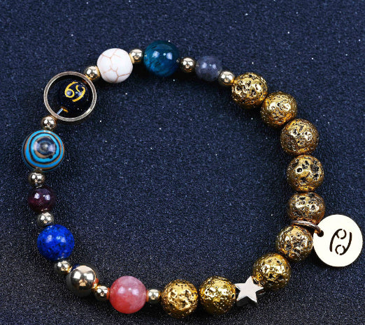 Twelve Constellations Bracelets Blue San Volcanic Rock Ancient & Gold Beaded Bracelet