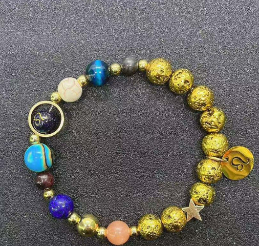 Twelve Constellations Bracelets Blue San Volcanic Rock Ancient & Gold Beaded Bracelet