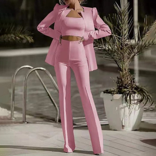 Women's Suit Lapel Tube Top High Waist Straight Lead Pants Three-piece Suit