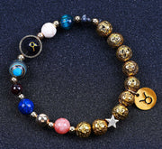 Twelve Constellations Bracelets Blue San Volcanic Rock Ancient & Gold Beaded Bracelet