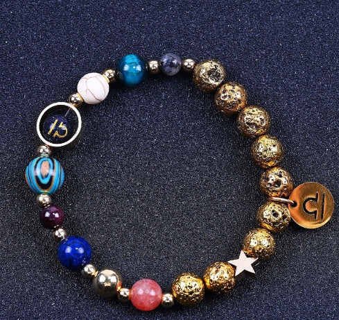 Twelve Constellations Bracelets Blue San Volcanic Rock Ancient & Gold Beaded Bracelet